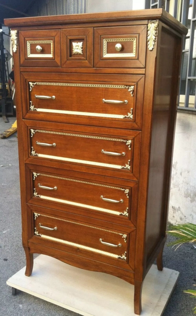 Cassettiera classica in legno bassano e profili oro 79x50x144 - Mobili 2G