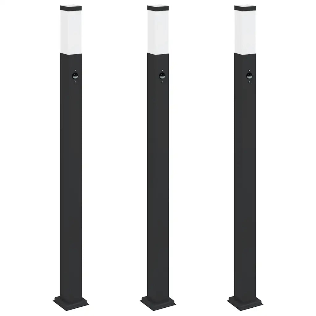 Lampioni a paletto con sensore 3 pz 110 cm neri IP44 4006082