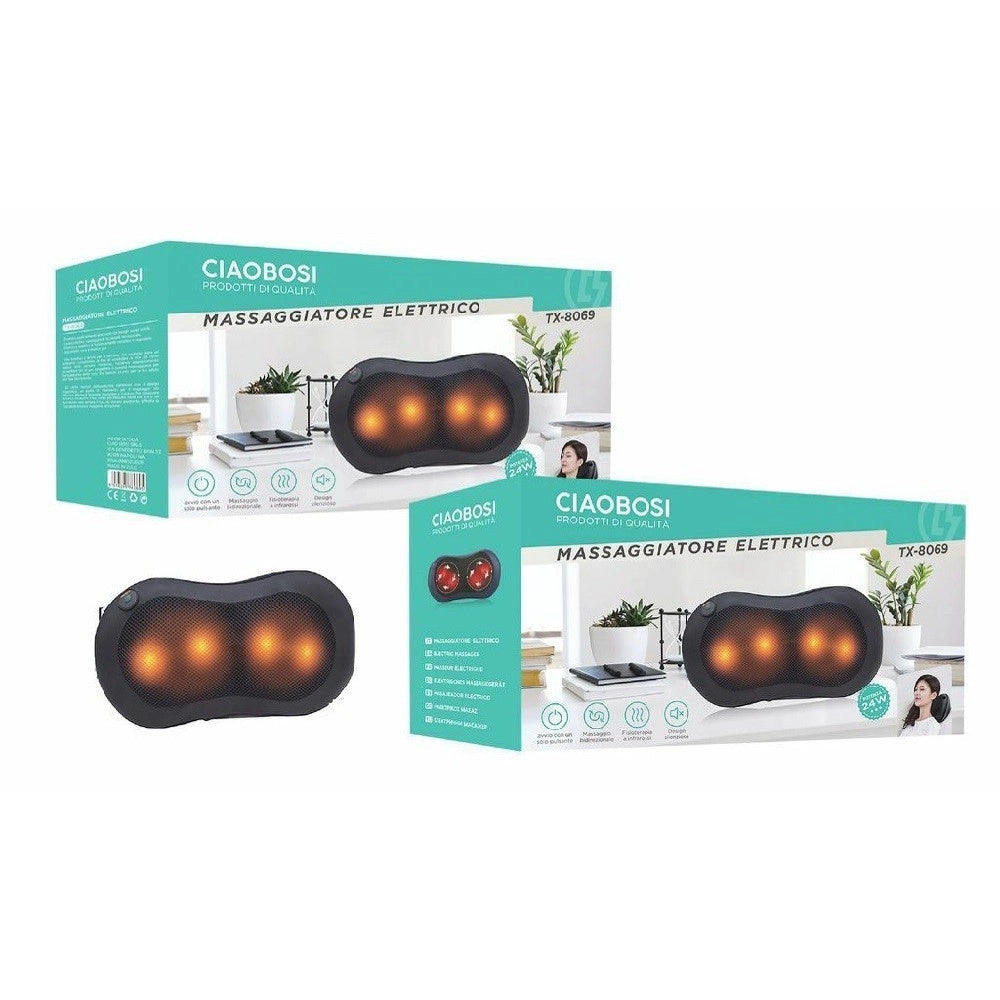 Trade Shop - Cuscino Massaggiatore Elettrico Cervicale Massaggio Benessere Led Shiatsu Tx-8069 -