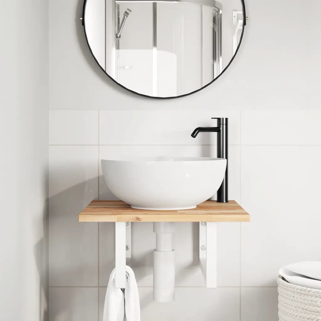 vidaXL Ripiano a Parete per Lavabo in Acciaio e Massello di Acacia