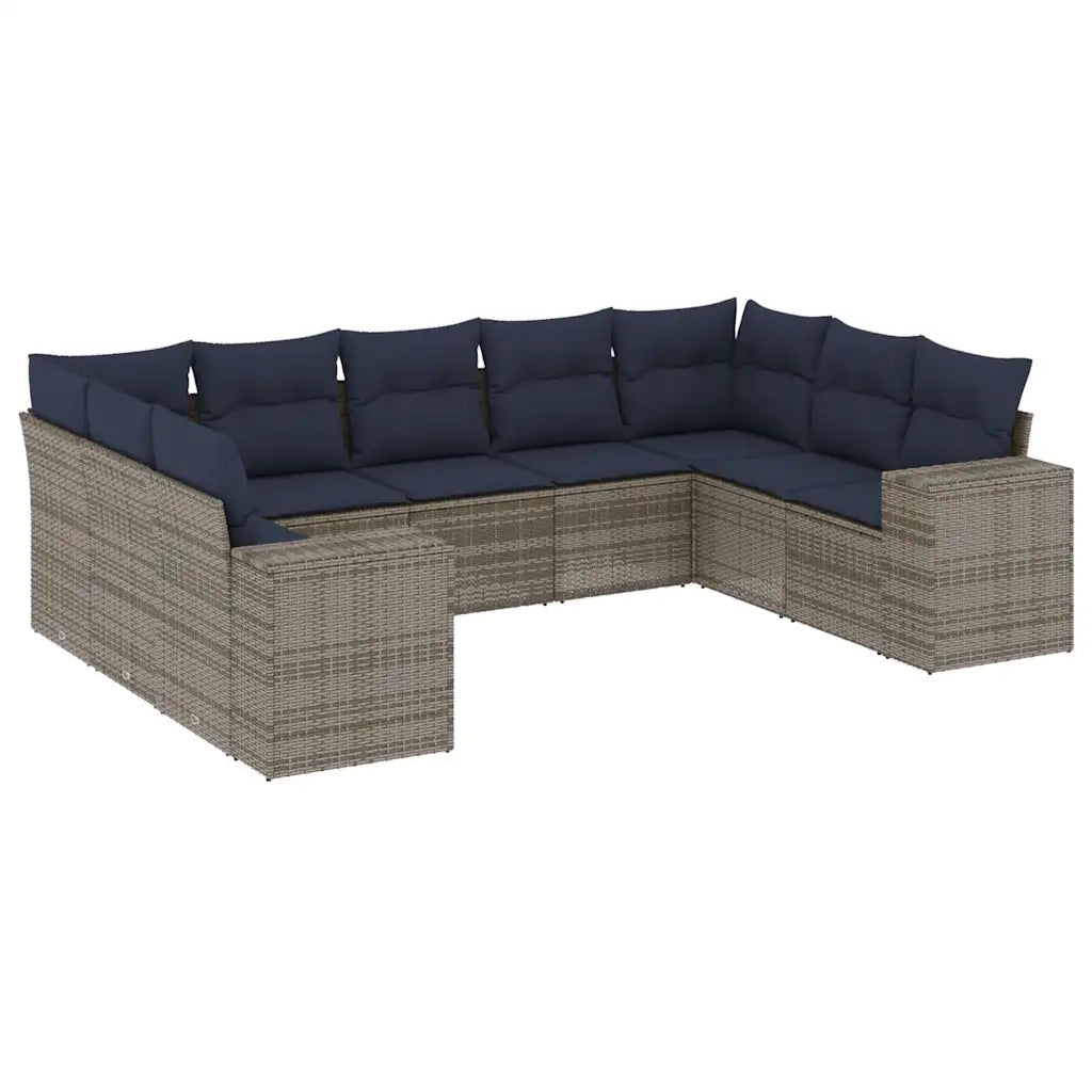 Set Divani da Giardino 9 pz con Cuscini Grigio in Polyrattan 3223000