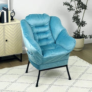 Sedia Lounge - Braccio in Acciaio - Realizzata con Pelle di Velluto - Sedia Singola - Blu