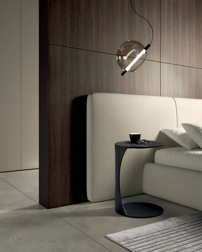 Tavolino Tee con top in ceramica su vetro marmo nero Portoro e struttura in metallo verniciato nero - Stones