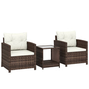 Set bistrot in rattan; set di mobili da giardino in 3 pezzi con 2 poltrone; tavolo di vetro a 2 livelli; cuscino rimovibile bianco crema