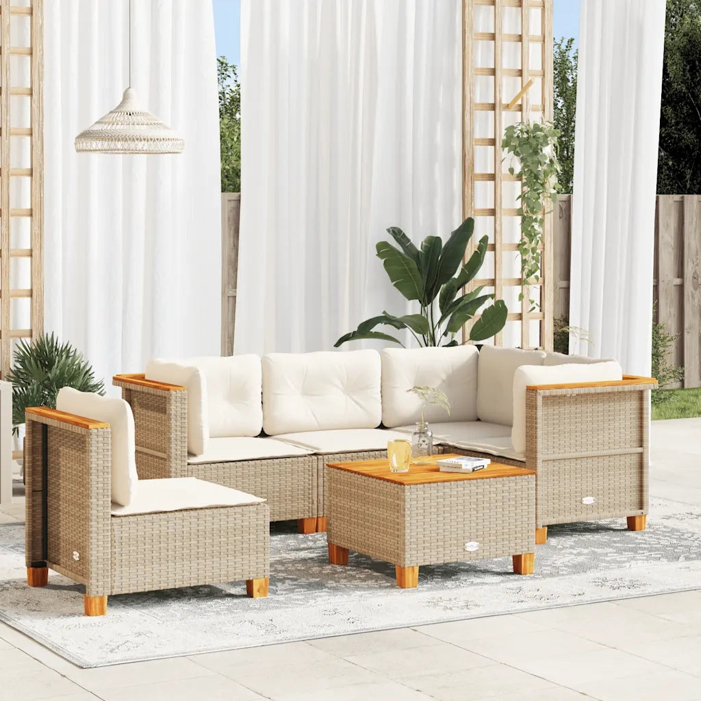 Set Divano da Giardino 6 pz con Cuscini Beige in Polyrattan 3261841
