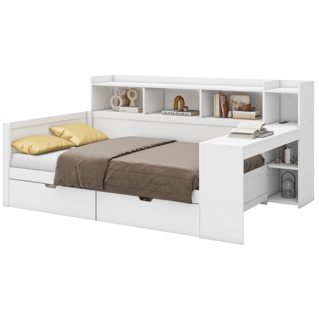 Letto singolo 90x200 cm con scrivania, USB e 2 cassetti