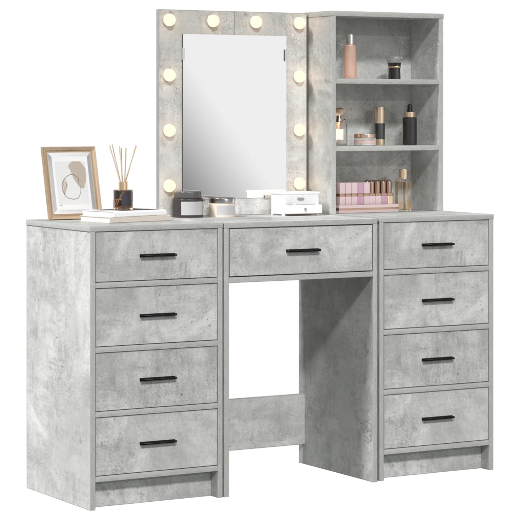 Set da Toeletta in 3 Pezzi con LED - Grigio Cemento Legno Ingegnerizzato