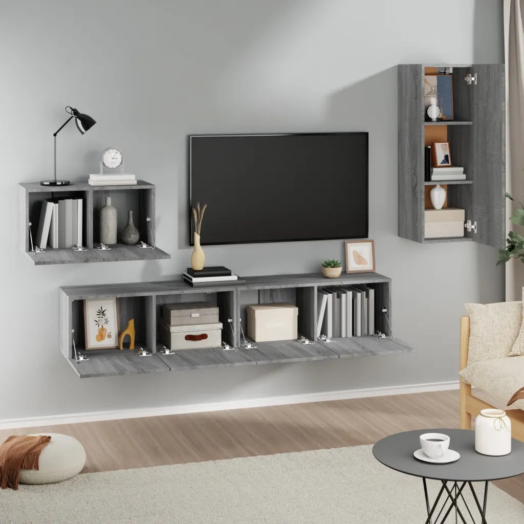 Set di Mobili Porta TV 4 pz | Armadietto TV | Mobile Porta TV Grigio Sonoma in Legno Multistrato
