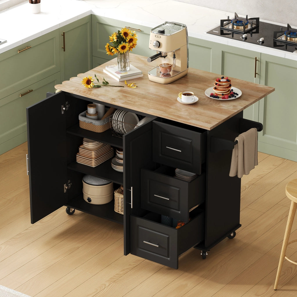 Carrello cucina mobile con piano apribile 137x43(76) cm in MDF nero