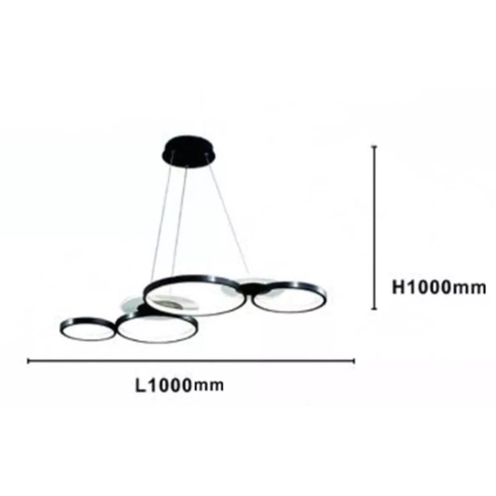 Trade Shop - Lampadario A Sospensione Led Nero 65w 6 Anelli Luminosi Moderno Con Telecomando 71415 -