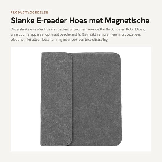 Copri libro e-reader premium con chiusura magnetica - microfibra - progettato per Kindle Scribe/Kobo Elipsa - leggero - protezione contro graffi - copri libro e-book