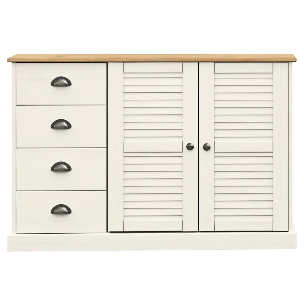 Buffet credenza cassettiera armadio mobile contenitore organizer per cucina soggiorno salotto con cassetti 113 x 40 x 75 cm legno massello di pino bianco 02_0030131