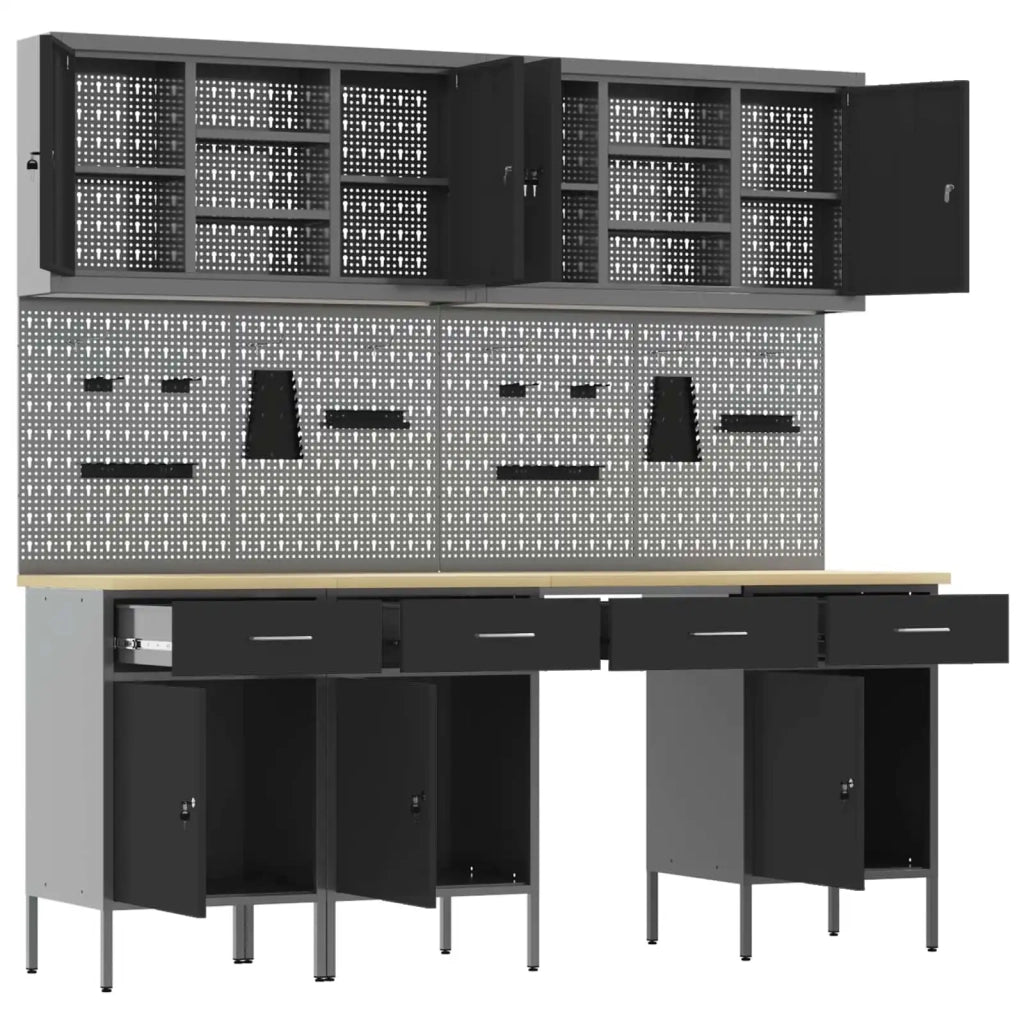 Mobile da lavoro 10 pcs Nero Legno ingegnerizzato e acciaio 3321472