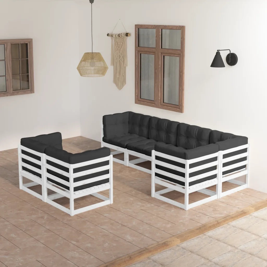 Set Salotto Giardino 7 pz Cuscini Antracite Legno Massello Pino 3076695