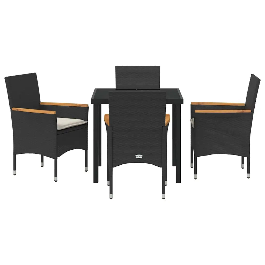 Set da Pranzo per Giardino con cuscino 5 pcs Nero polyrattan