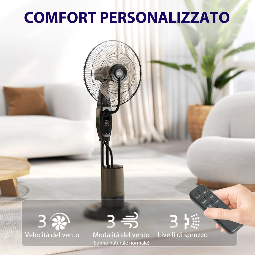 Ventilatore Nebulizzatore con Serbatoio 3,2L 3 Modalità e 3 Velocità Oscillazione 70° Timer Telecomando Nero