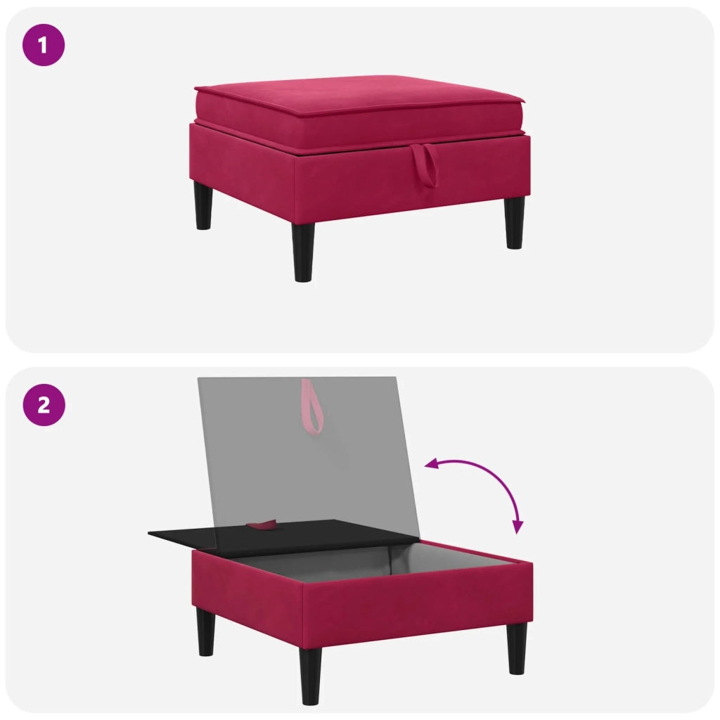 Pouf con Storage Rosso Vino Velluto 42027137