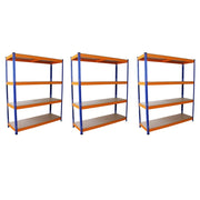 3 Scaffali in Acciaio Senza Bulloni S-Rax Blu e Arancione Larghi 150cm Magazzino