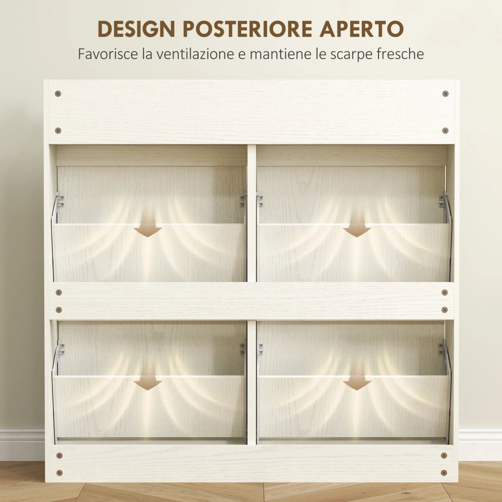 Scarpiera con 6 Cassetti ¨C Zephmum ¨C Legno, Bianco, 98x19.2x95.3 cm