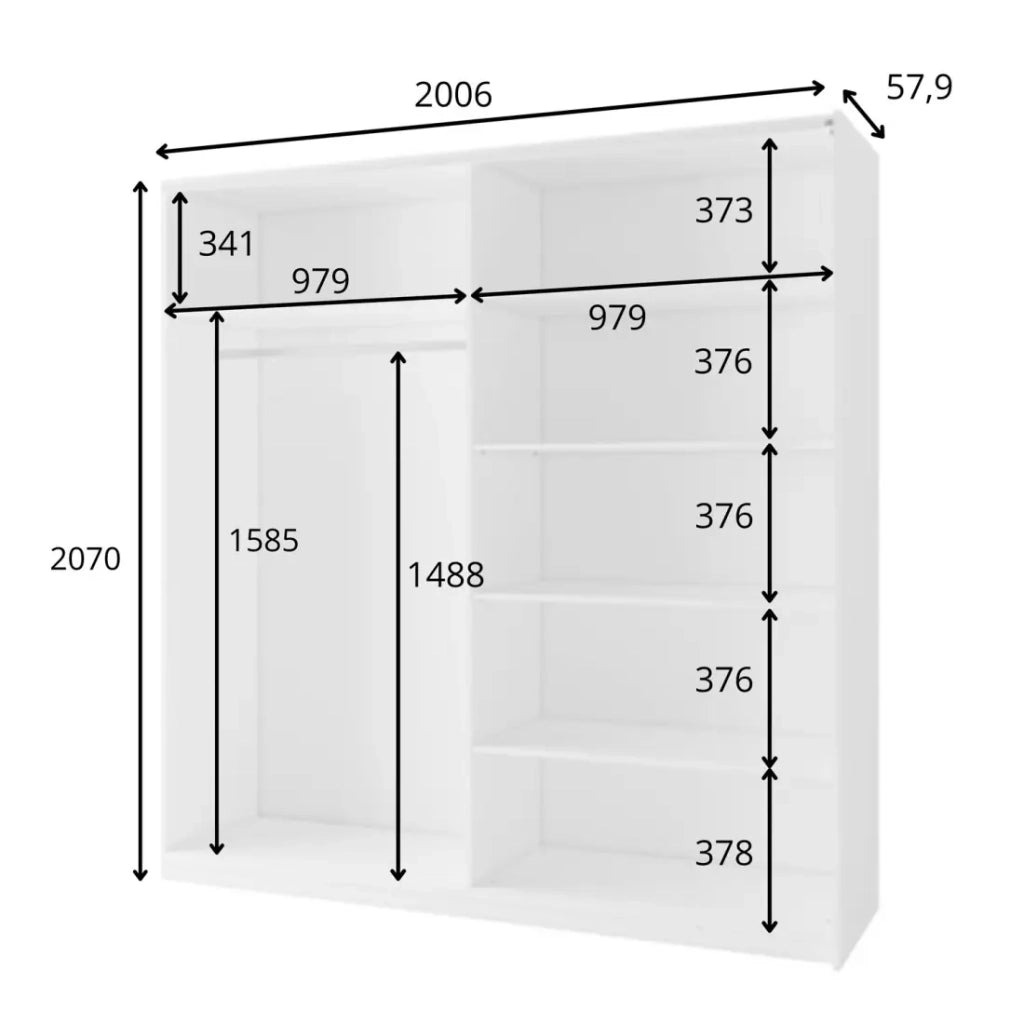 Armadio ARSALA a 2 porte scorrevoli con specchio beige sabbia 200 cm
