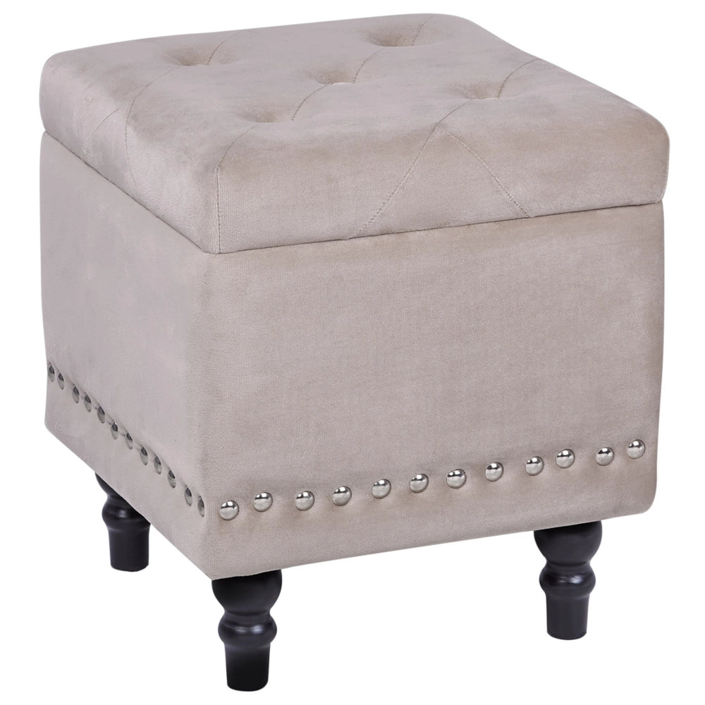 Poggiapiedi Rivestimenti in velluto beige Sedile con rivestimento a testa di chiodo trapuntato