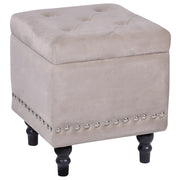 Poggiapiedi Rivestimenti in velluto beige Sedile con rivestimento a testa di chiodo trapuntato