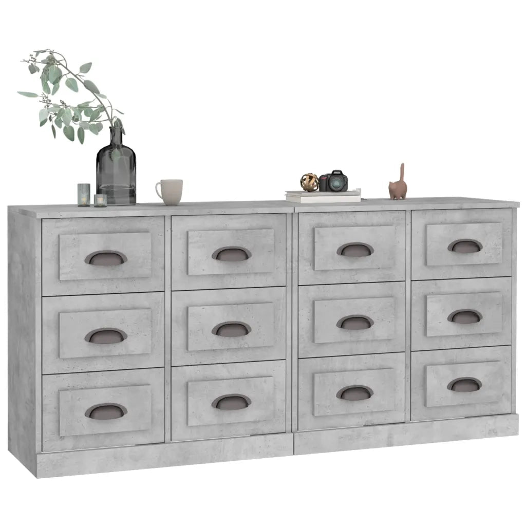Credenze 2 pz | Madia | Buffet da pranzo | Armadio da pranzo Grigio Cemento in Legno Multistrato