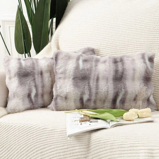 Set di 2 cuscini di copertura morbidi, in piuma, corti, decorativi, in lana, in velluto, grigi e taupe, 30x50 cm.