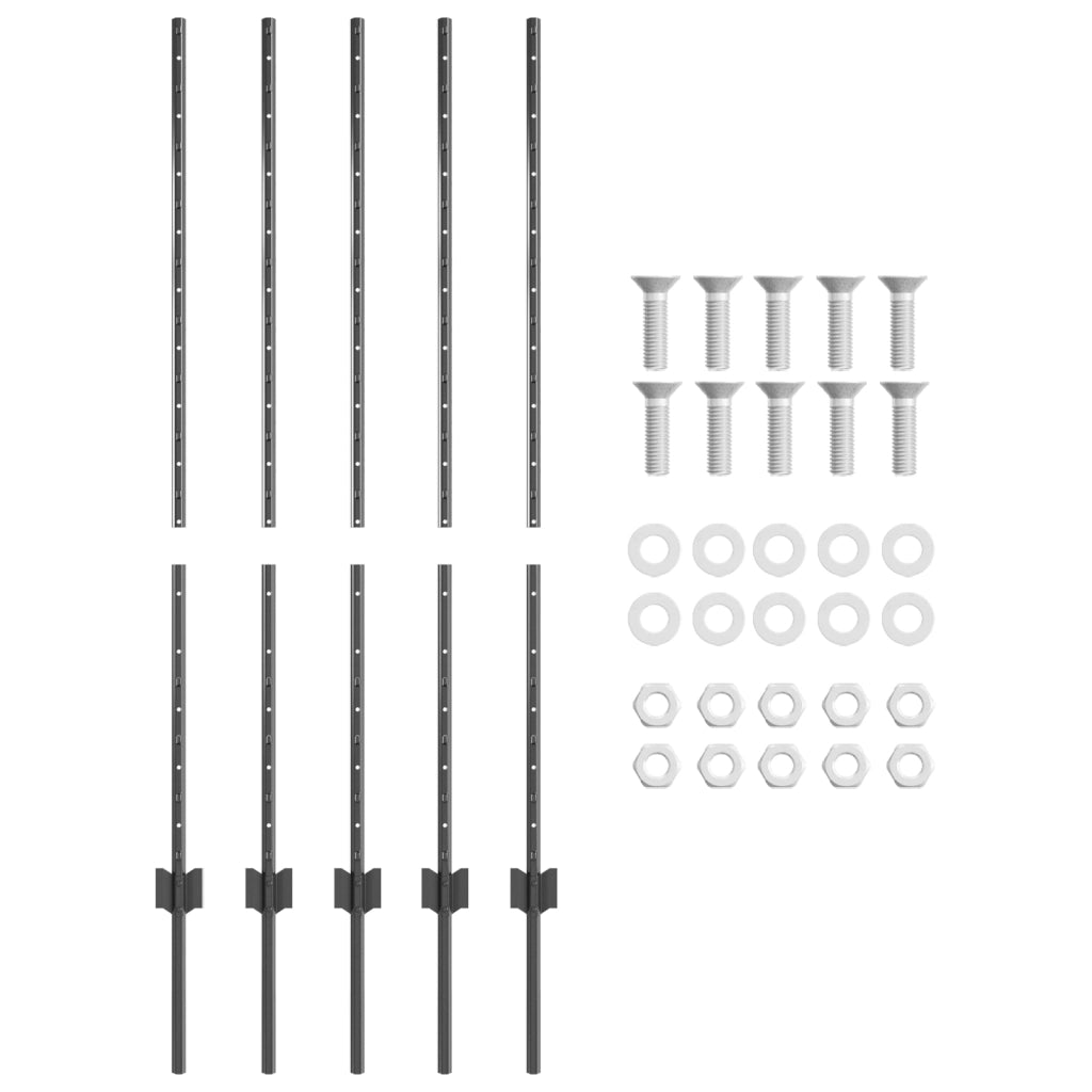 Pali di Recinzione 10 pcs U-Channel Grigio 120 cm Acciaio