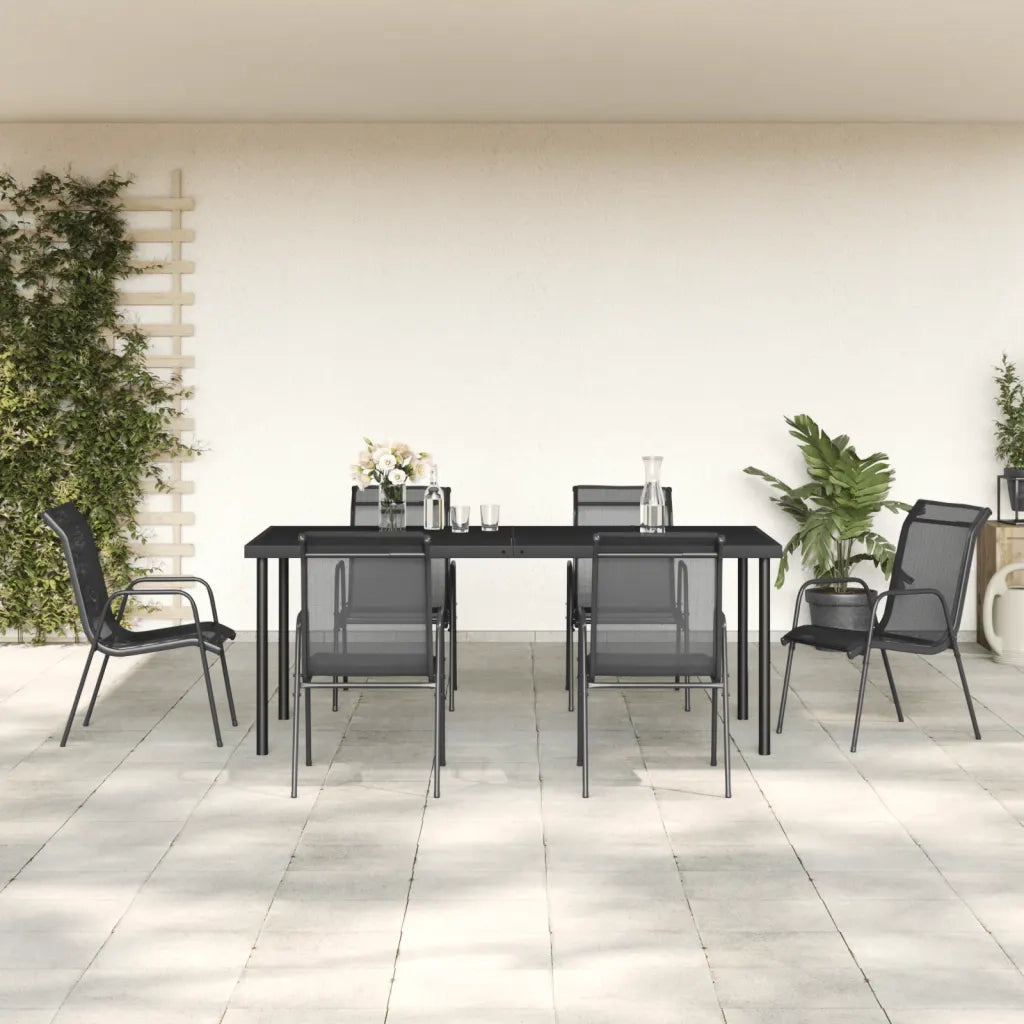 Set da Pranzo da Giardino 7 pz | Set Salotto da Giardino Nero in Acciaio e Textilene