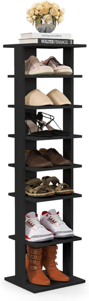 Scarpiera da Ingresso, Portascarpe a 7 Ripiani, Scaffale per 7 Scarpe, Stretto e Compatto per Salvaspazio, 27,5x26,5x110 cm (Nero, M)