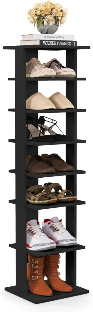 Scarpiera da Ingresso, Portascarpe a 7 Ripiani, Scaffale per 7 Scarpe, Stretto e Compatto per Salvaspazio, 27,5x26,5x110 cm (Nero, M)
