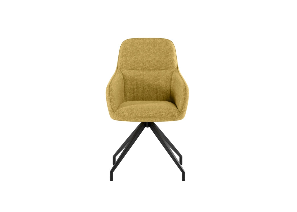 Sedia da pranzo girevole Gaia design moderno a conchiglia con rivestimento in tessuto giallo e struttura in metallo nero - OM