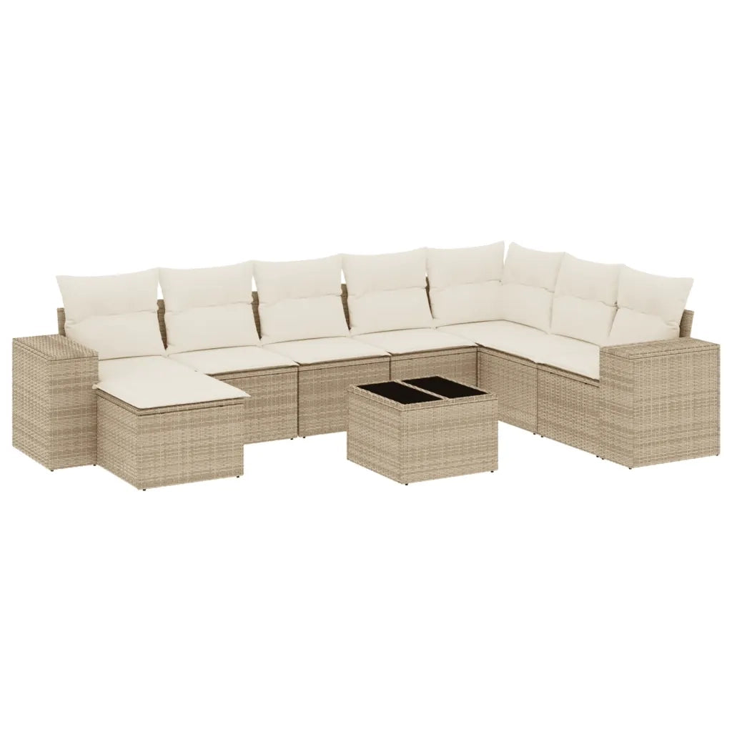 Set Divano da Giardino 9 pz con Cuscini Beige in Polyrattan 3255305