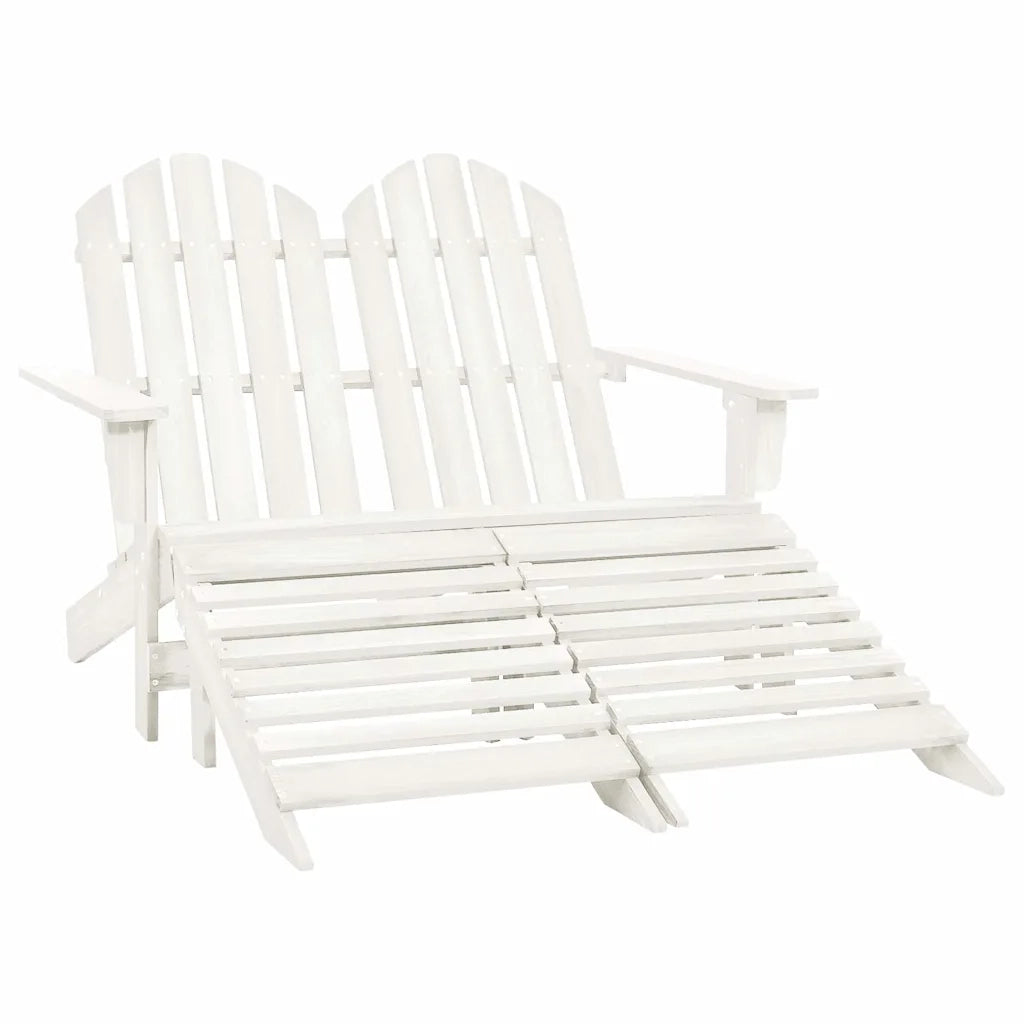Sedia da Giardino a 2 Posti con Pouf in Legno di Abete Bianca 315909