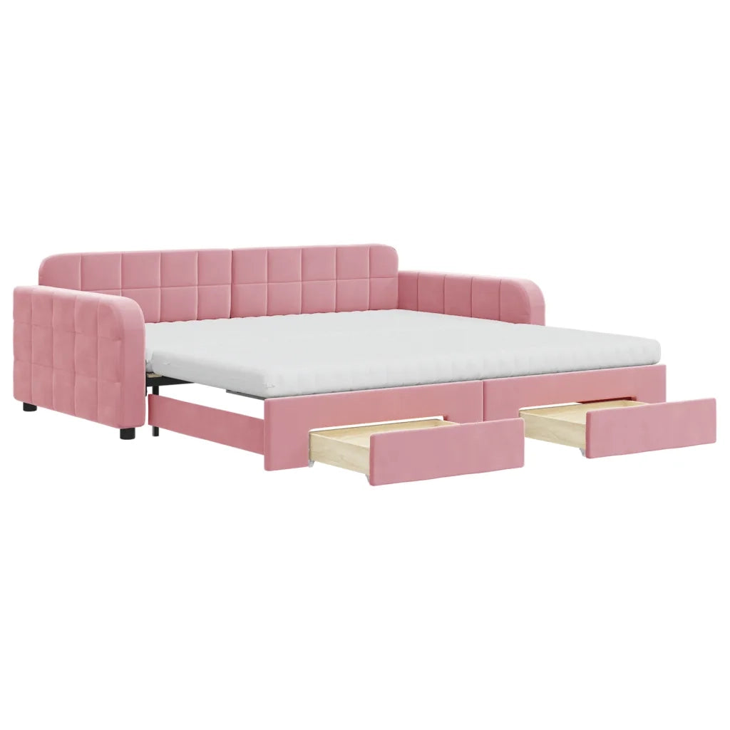 Divano Letto Estraibile con Cassetti Rosa 100x200 cm Velluto 3197011