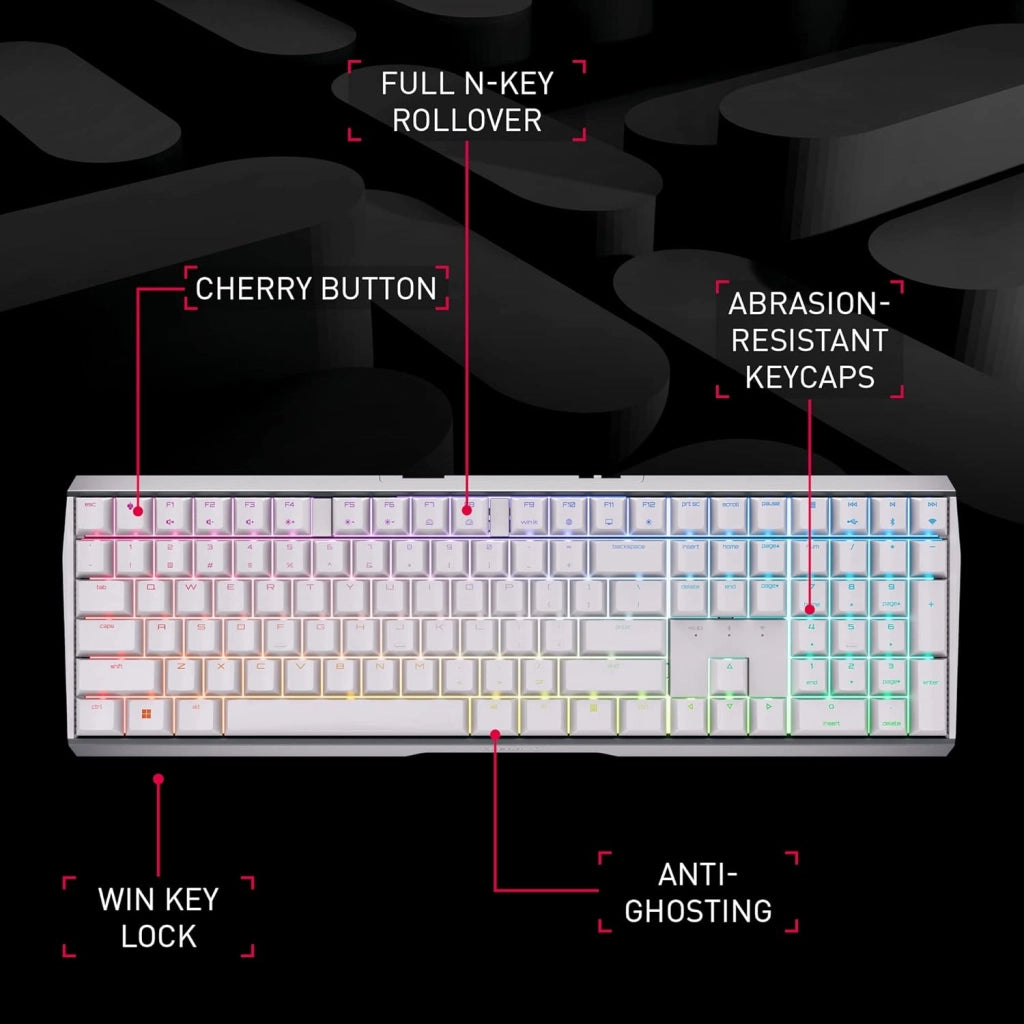 MX 3.0S Wireless, Tastiera Meccanica da Gioco Senza Fili, Tedesco QWERTZ, Bluetooth, 2,4 GHz e Via Cavo, Interruttori MX2A RED, Nero, Tedesco - QWERTZ