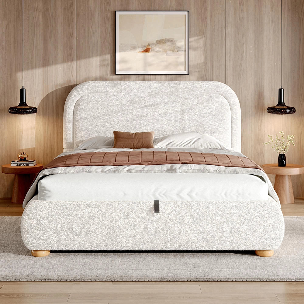 Letto imbottito matrimoniale - Xylo - 160x200 cm - Bianco - Funzione idraulica, testiera imbottita, ampio spazio di archiviazione