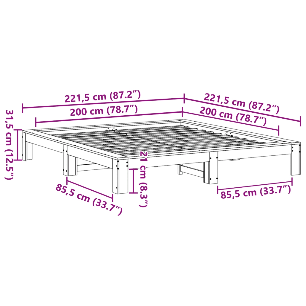 Letto senza Materasso 200x200 cm in Legno Massello di Pino 3308726