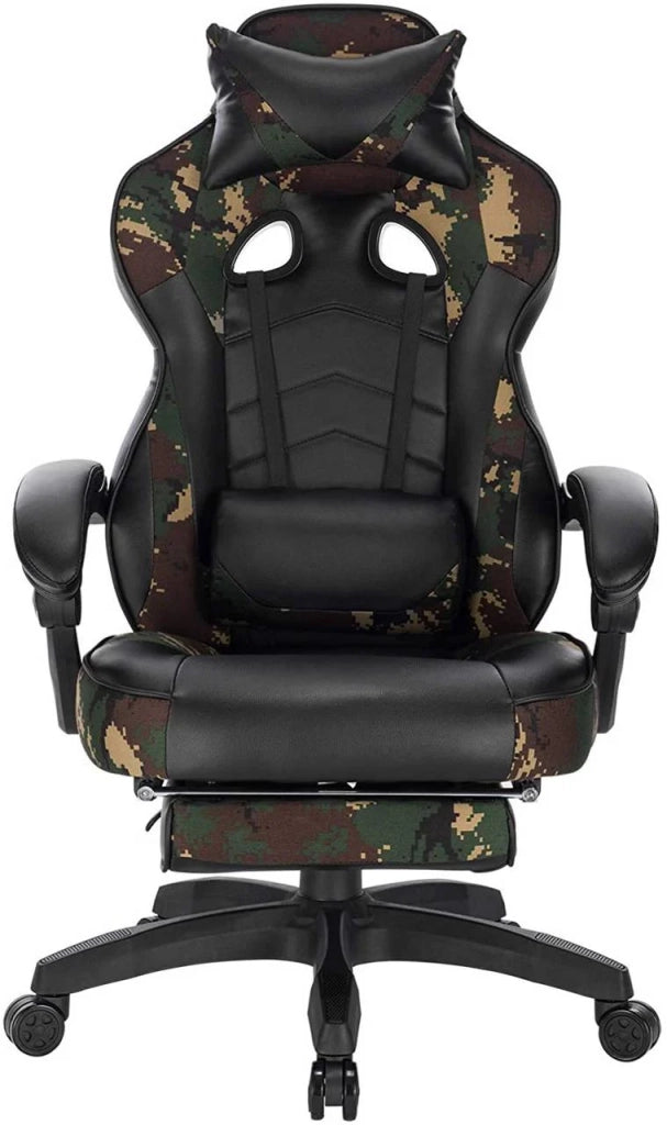 Sedia da ufficio sportiva sedia da gaming con poggiatesta cuscino lombare e poggiapiedi in similpelle mimetica nera 19_0000081