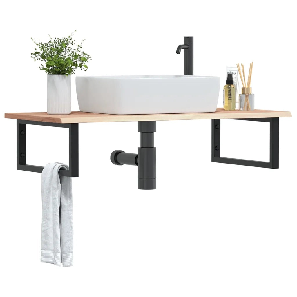 vidaXL Ripiano a Parete per Lavabo in Acciaio e Massello di Rovere