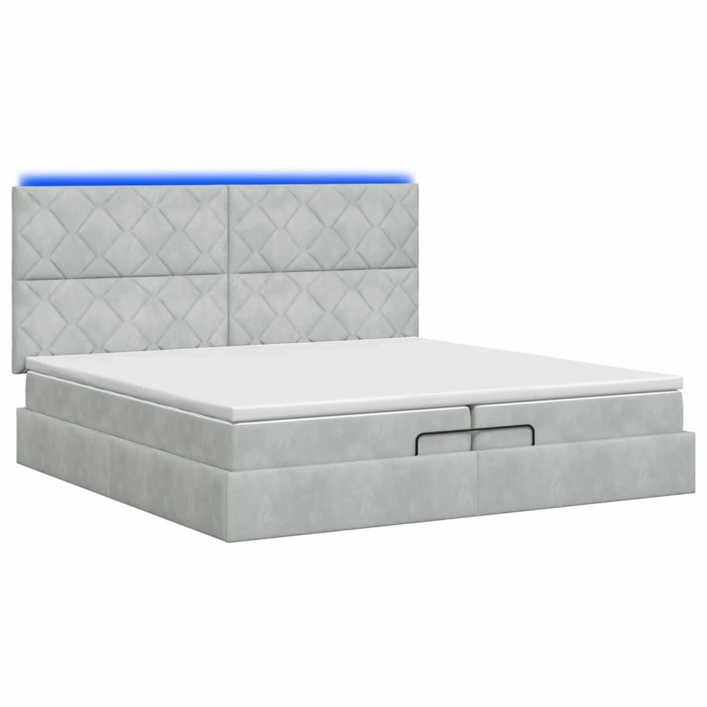 Letto Ottomano con Materasso e LED Grigio Chiaro 200 x 200 cm 3458397