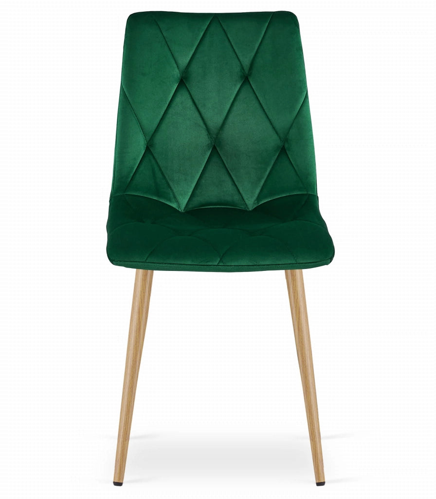 Sedia Valora TYRA in velluto verde scuro con gambe color legno