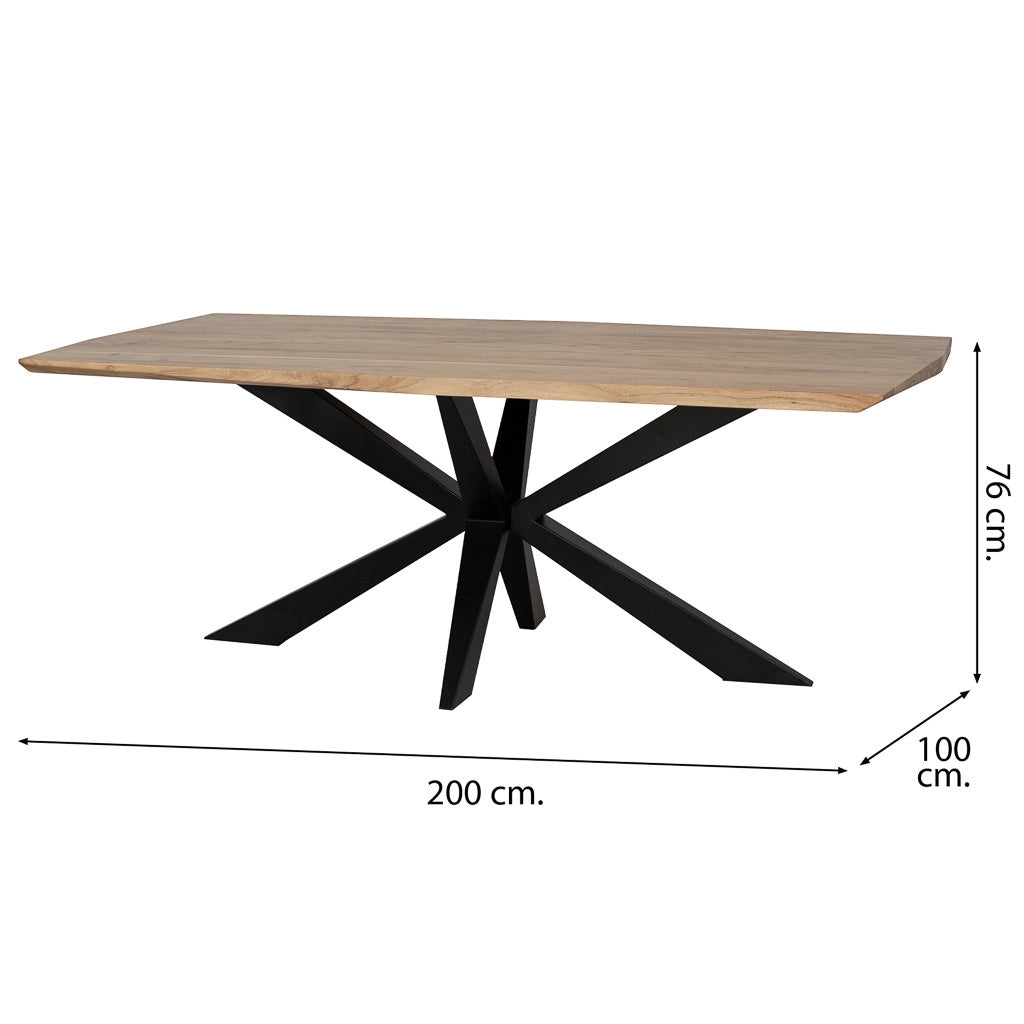 Tavolo da pranzo bordo conico in legno di acacia naturale 200x100x76h