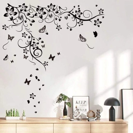 Decorativi per Parete - Fiori Neri - Ideali per Camera da Letto e Salotto - Adesivi in Vinile - Perfetti per Camera dei Bambini - Facili da Rimuovere