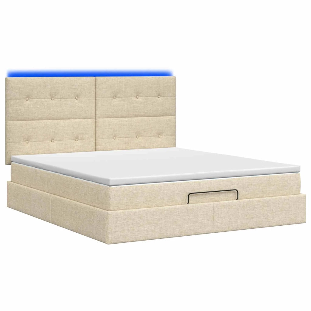 Letto Ottomano con Materasso e LED Crema 140 x 200 cm Tessuto 3458081