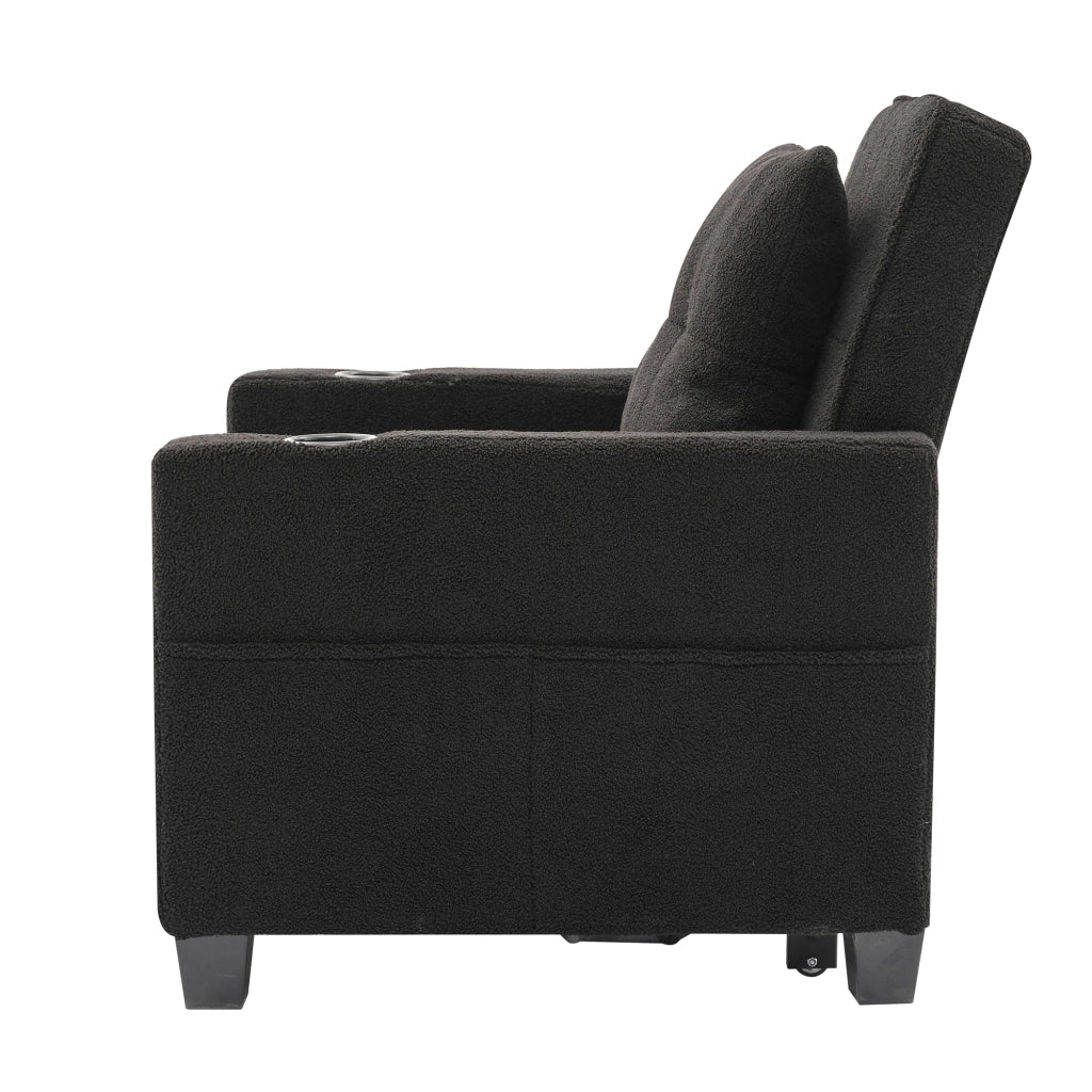 Fauteuil convertibile 3 in 1 con schienale regolabile, porta bicchieri, porta USB e tasca laterale nero 74 × 87 × 84 cm