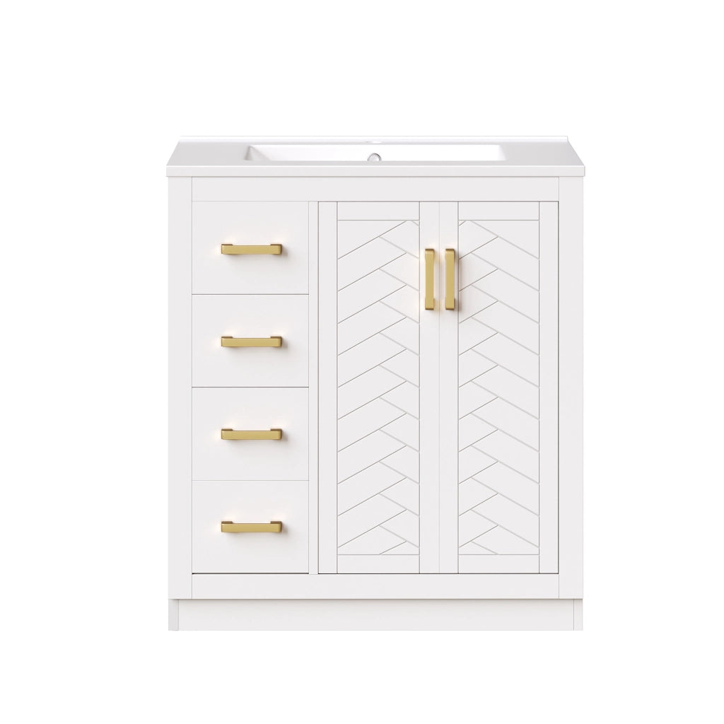 Mobile Sottolavabo con 3 Cassetti e Lavabo in Ceramica ¨C MINIMAL ¨C Bianco 76.5x46.5x84.5cm