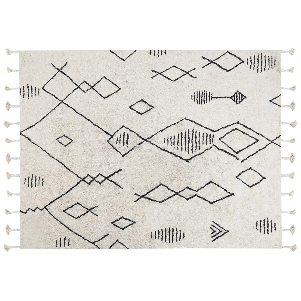 Tappeto cotone nero e bianco sporco 160 x 230 cm moderno orientale motivo geometrico