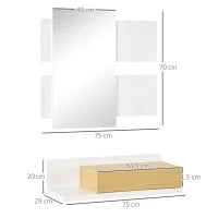 Set Mobili da Ingresso con Specchio 40x70cm e Cassetto in Legno con Fissaggio a Muro